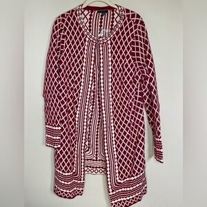C Wonder Long Open Burgundy and White Cardigan M